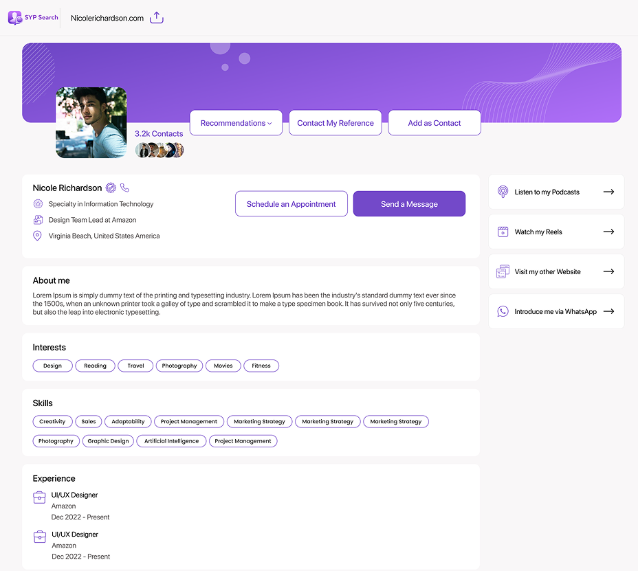 SYP Search profile page preview